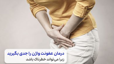 تصویر میان‌تنه یک زن که دست‌هایش را به نشانه درد ناشی از عفونت واژن زیر شکمش گرفته| سیوطب