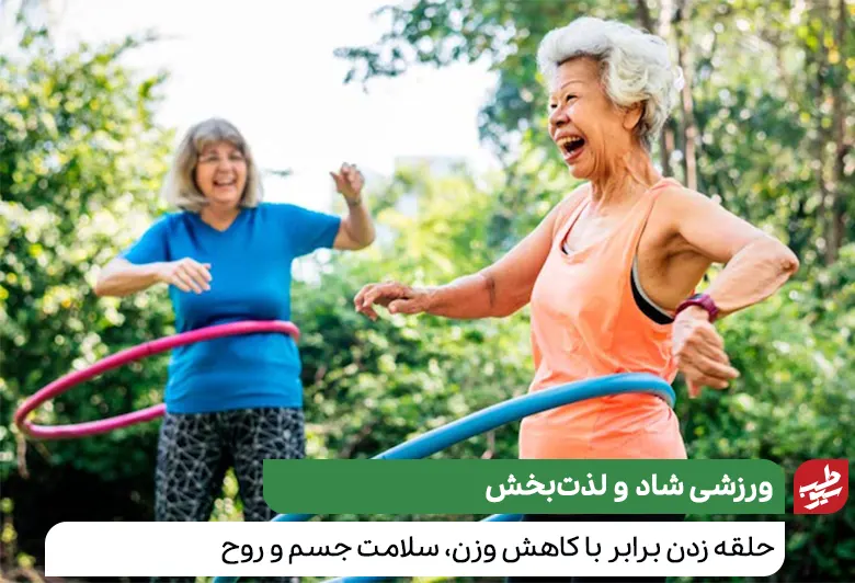 گروهی از اشخاص شاد و خوشحال در حال ورزش لاغری با حلقه|سیوطب