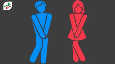 درمان تکرر ادرار و تصویر اینفوگرافی یک مرد و زن به صورت رنگ قرمز و آبی|سیوطب