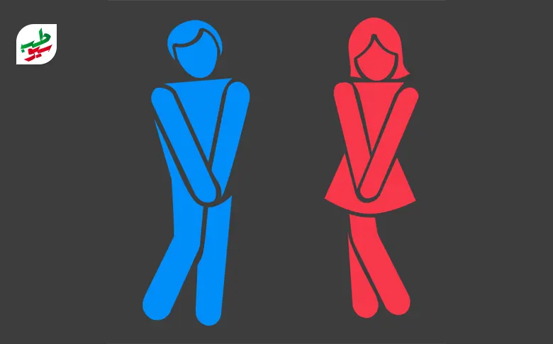 درمان تکرر ادرار و تصویر اینفوگرافی یک مرد و زن به صورت رنگ قرمز و آبی|سیوطب