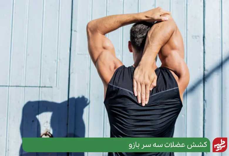 حرکت کشش عضلات سه سر بازو یکی از تمرینات انعطاف پذیری ورزش سالمندان|سیوطب