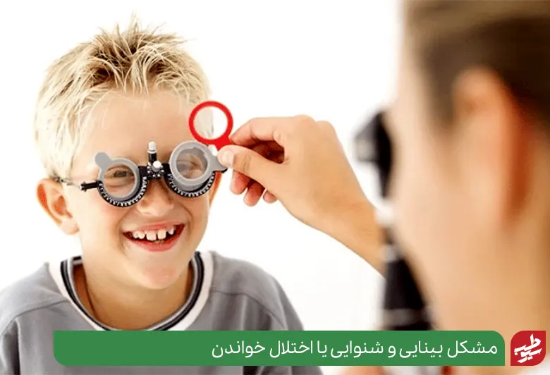 کودکی در حال انجام تست بینایی سنجی برای یافتن علت اختلال خواندن|سیوطب