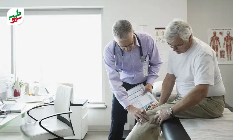 پزشک درحال معاینه استخوان پا یک سالمند راه های تشخیص پوکی استخوان | سیو طب